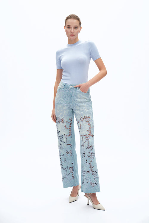 Embroidered Straight-Leg Jeans