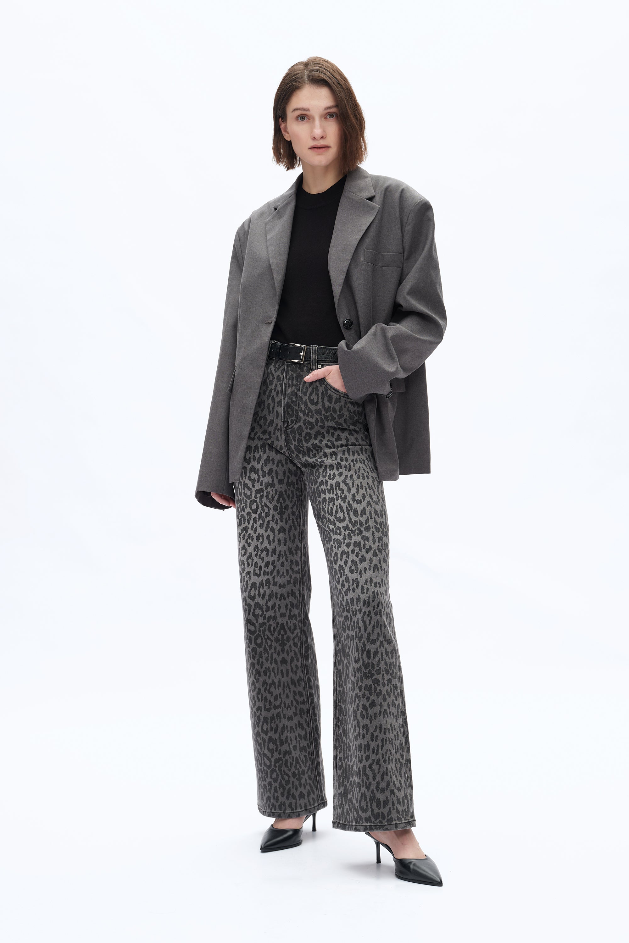 Leopard Print Wide Leg Jeans