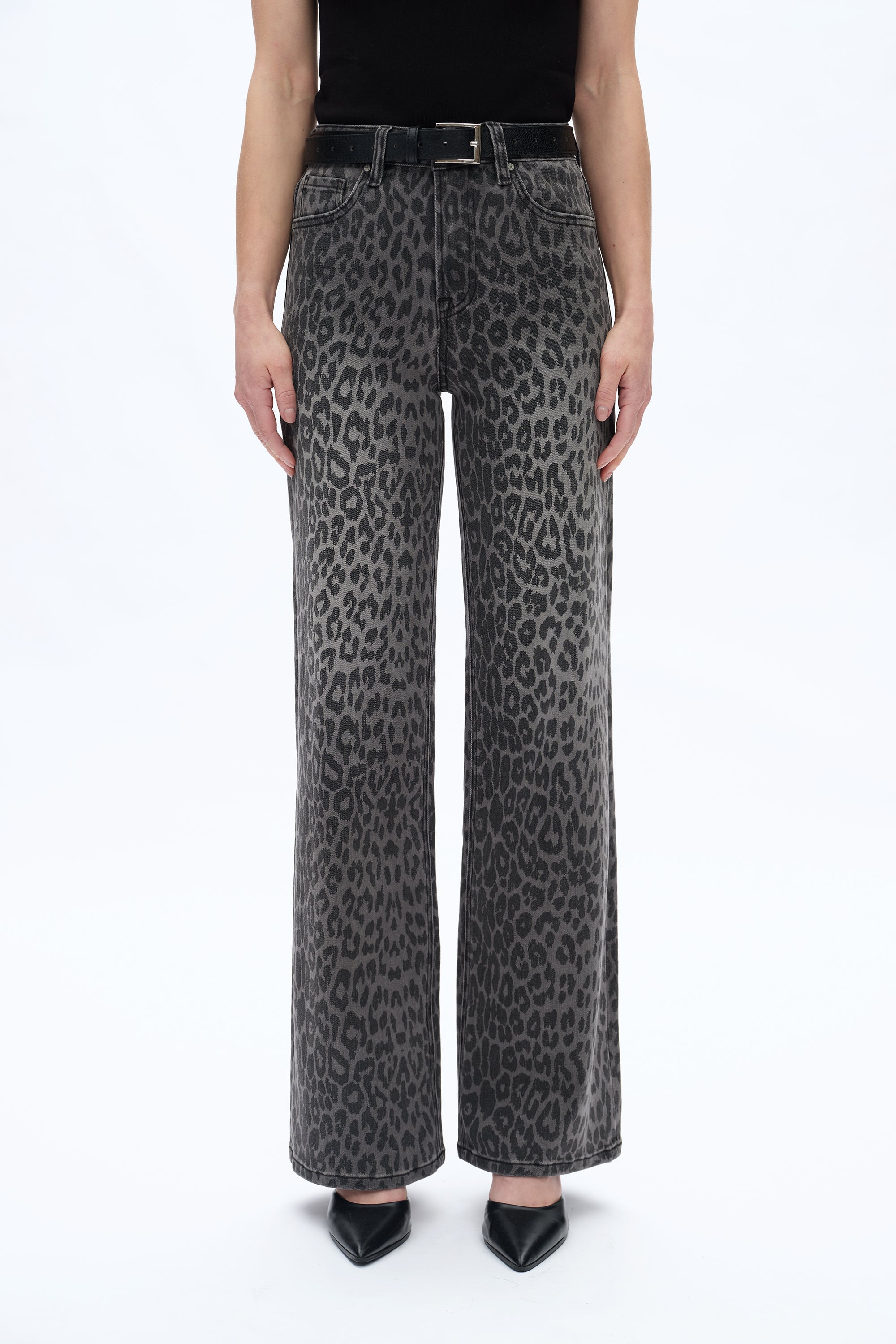 Leopard Print Wide Leg Jeans