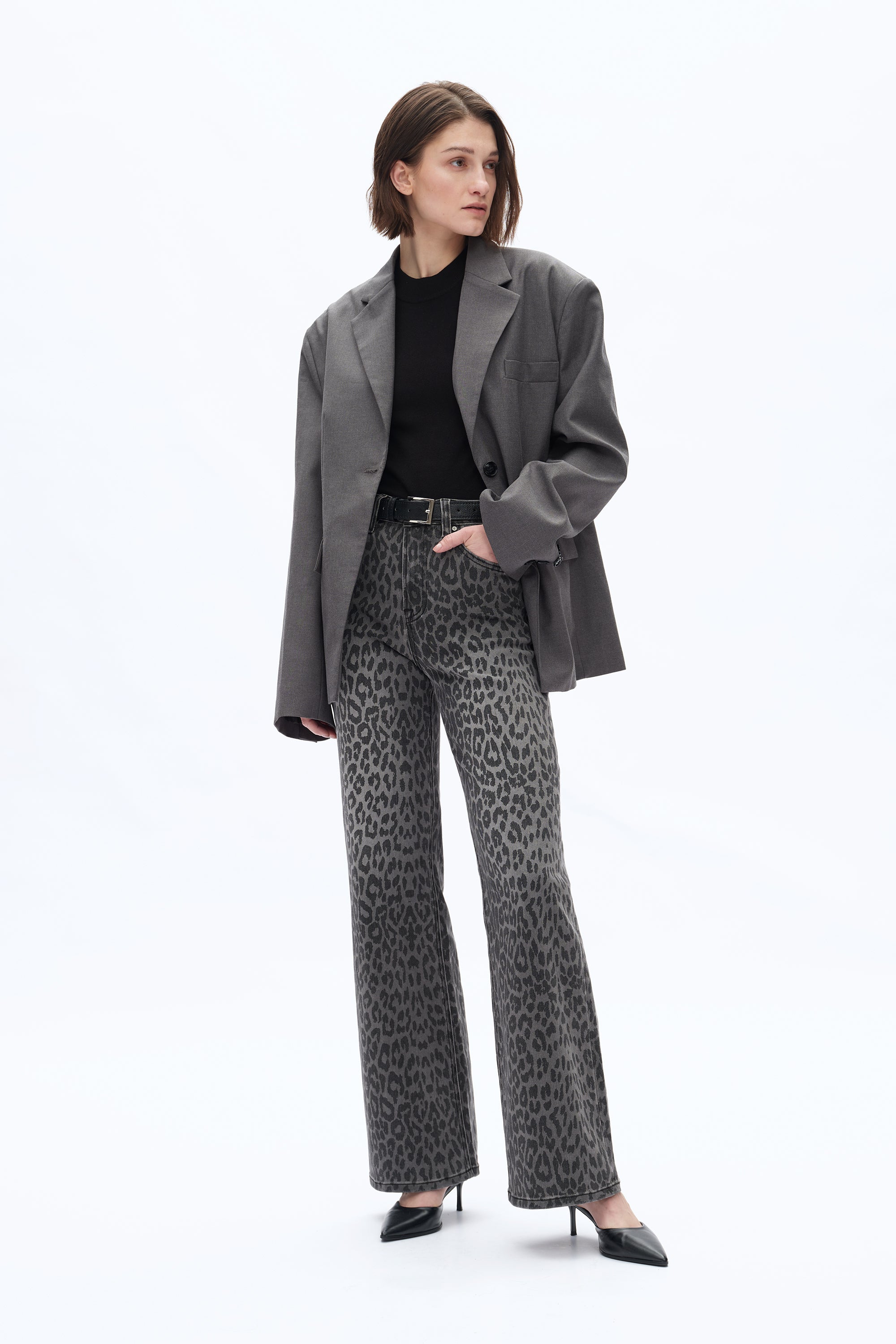 Leopard Print Wide Leg Jeans