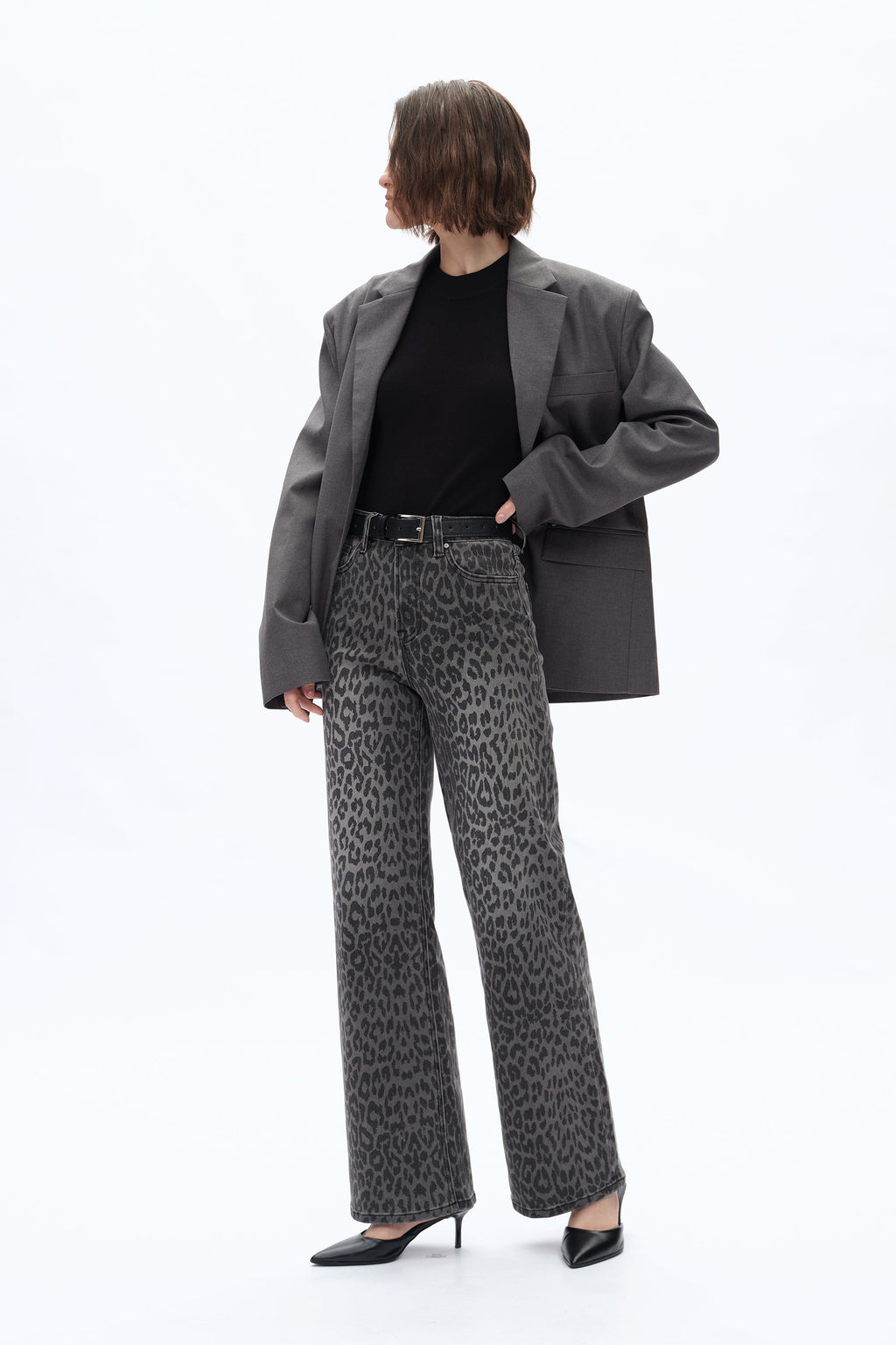 Leopard Print Wide Leg Jeans