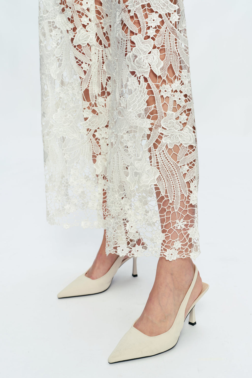 Embroidery High Rise Wide Leg Lace Denim Jeans With Rhinestone