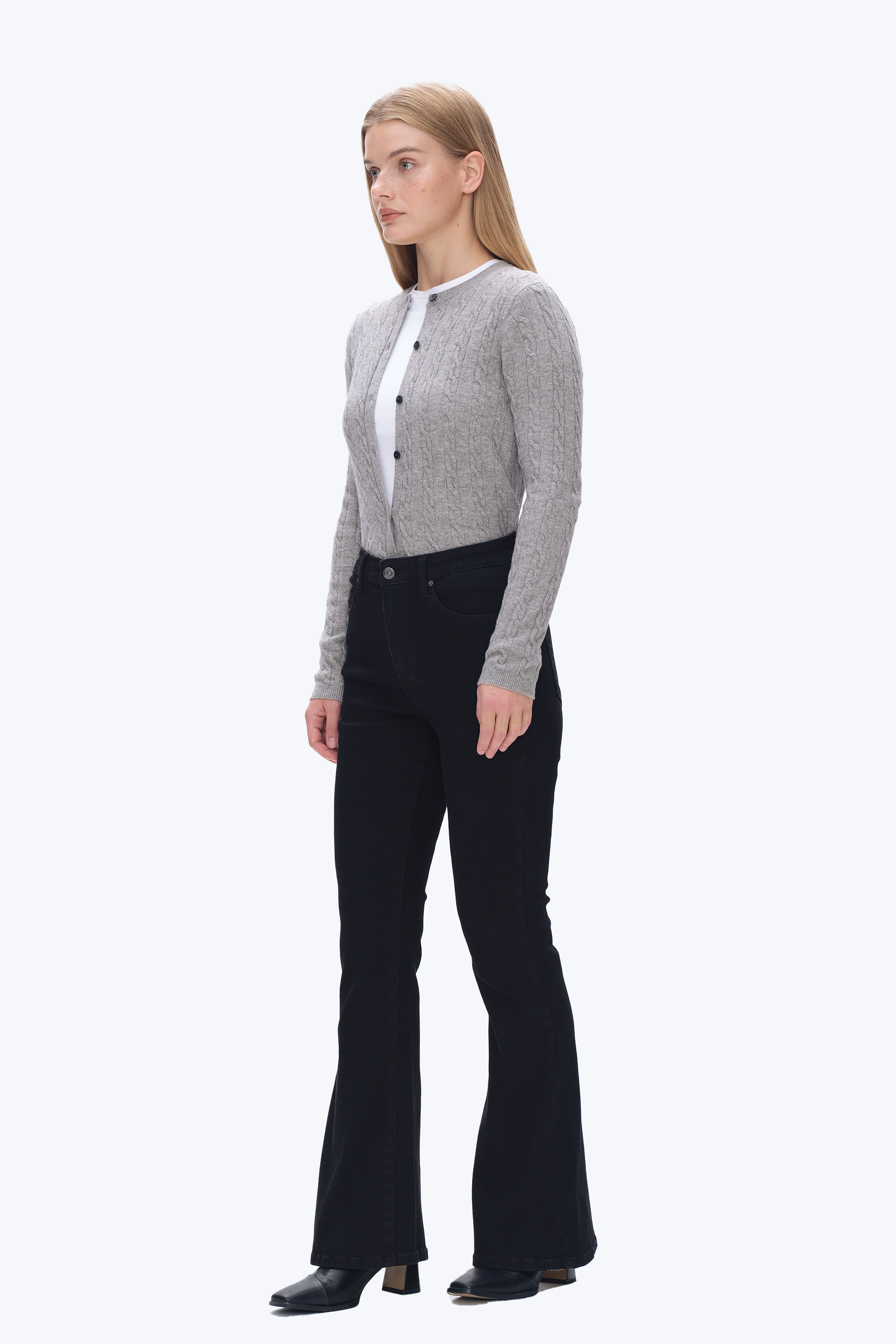 High Rise Flare Denim Jeans With Crinkle