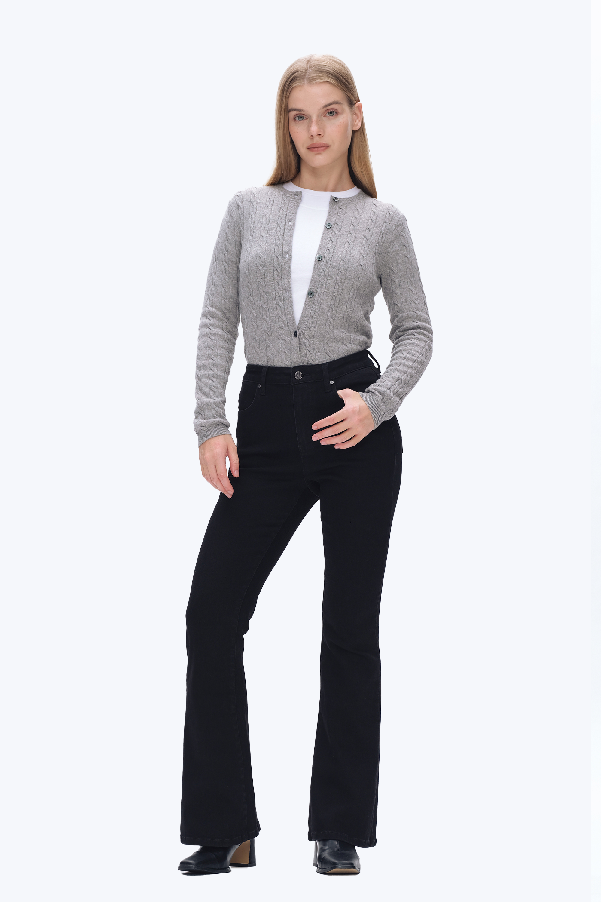 High Rise Flare Denim Jeans With Crinkle