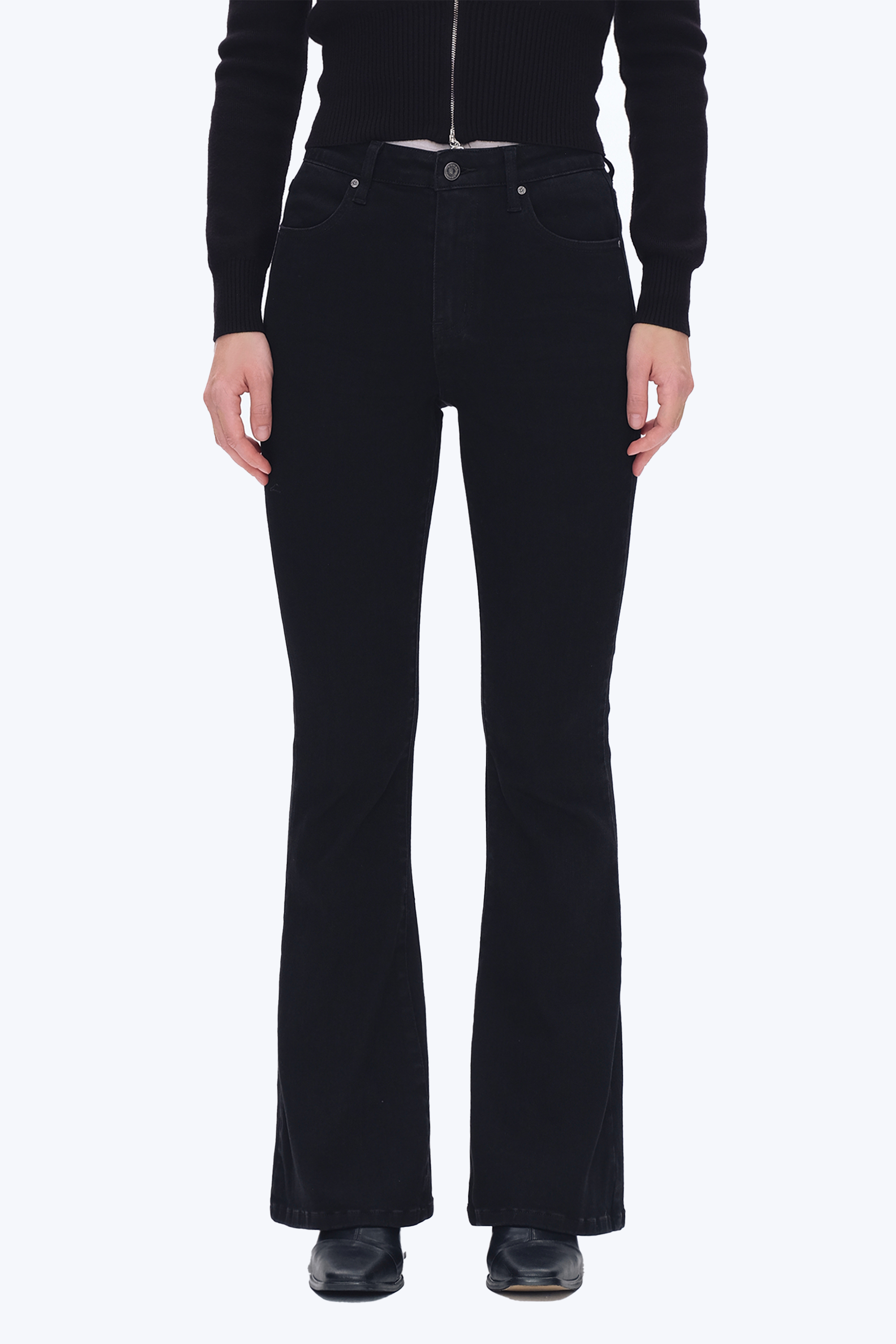 High Rise Flare Denim Jeans With Crinkle