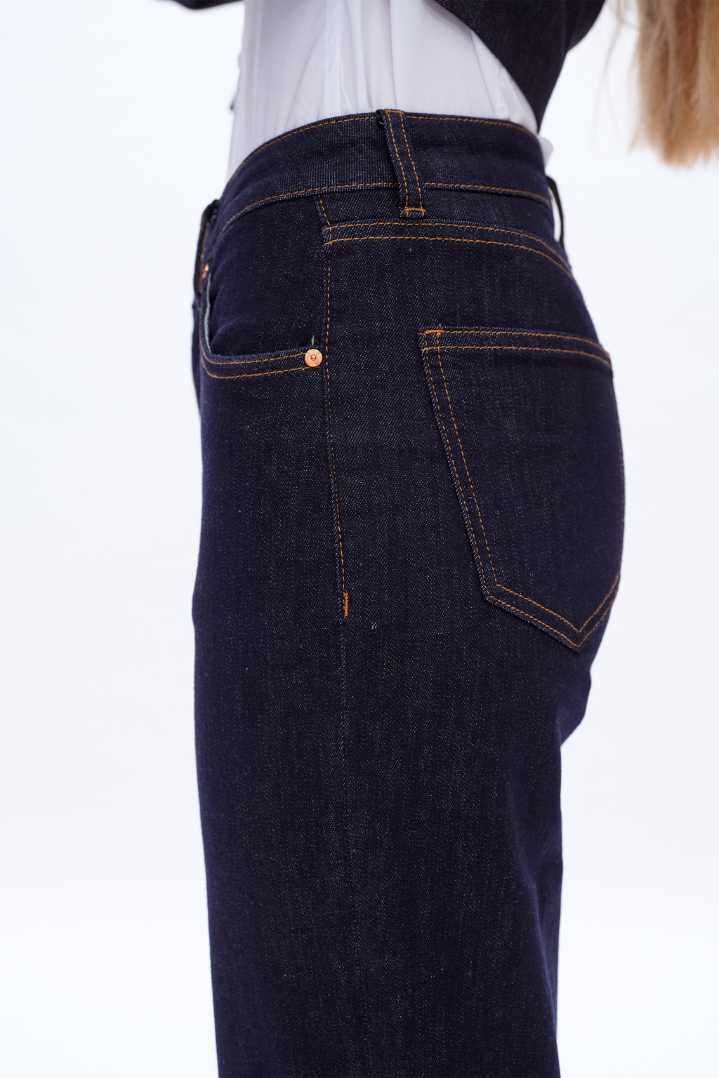 High Rise Straight Cuffed Denim Jeans