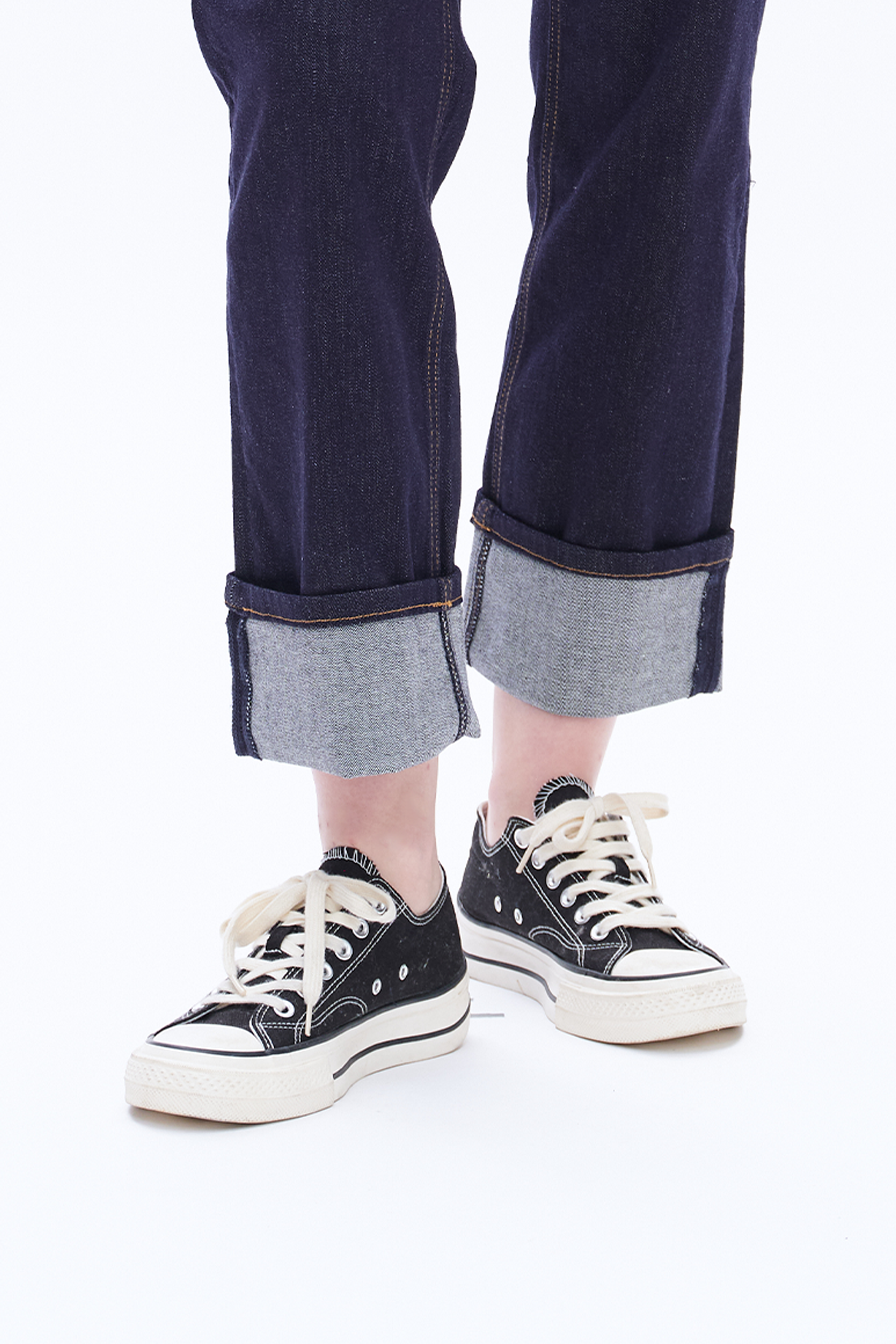 High Rise Straight Cuffed Denim Jeans