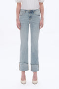 Flora Mid Rise Straight Cuffed Denim Jeans