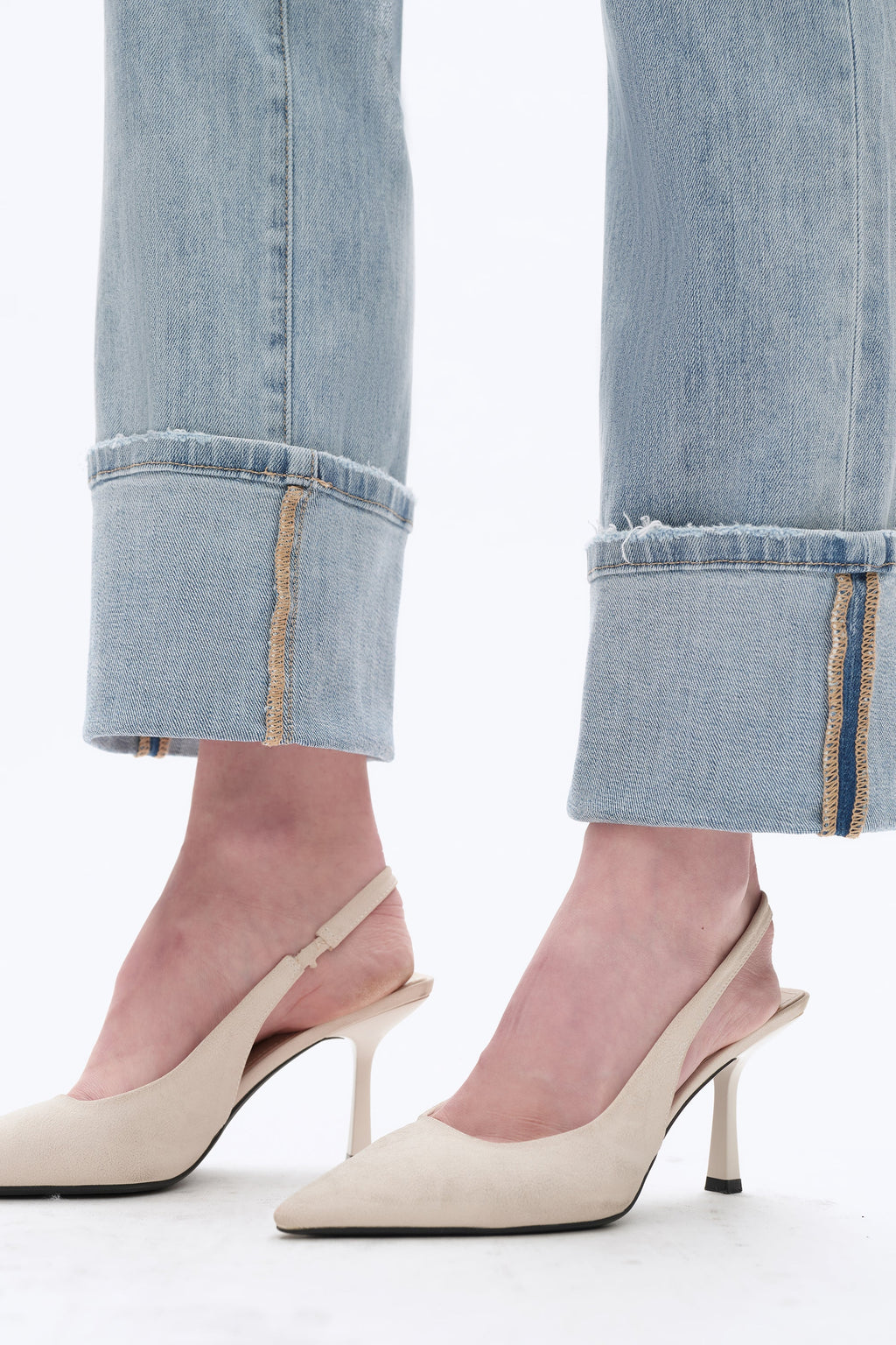 Flora Mid Rise Straight Cuffed Denim Jeans