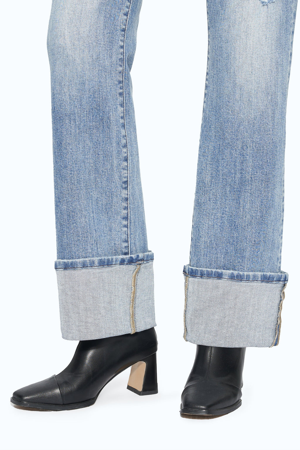 Flora Mid Rise Straight Cuffed Denim Jeans