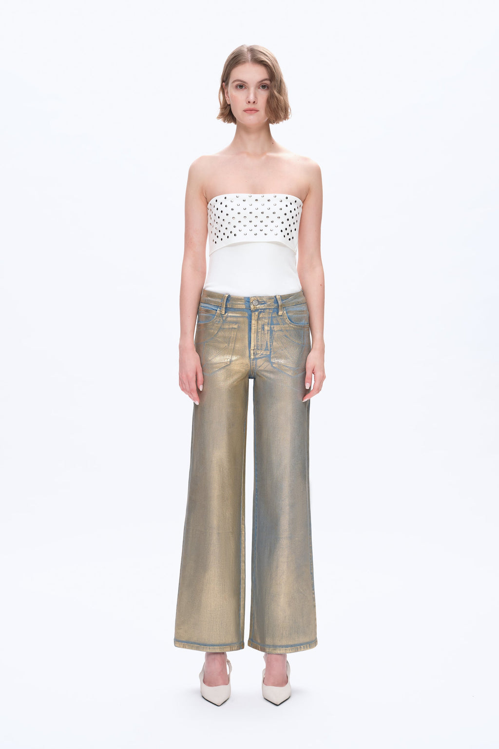 Metallic Wide Leg Jeans for Women