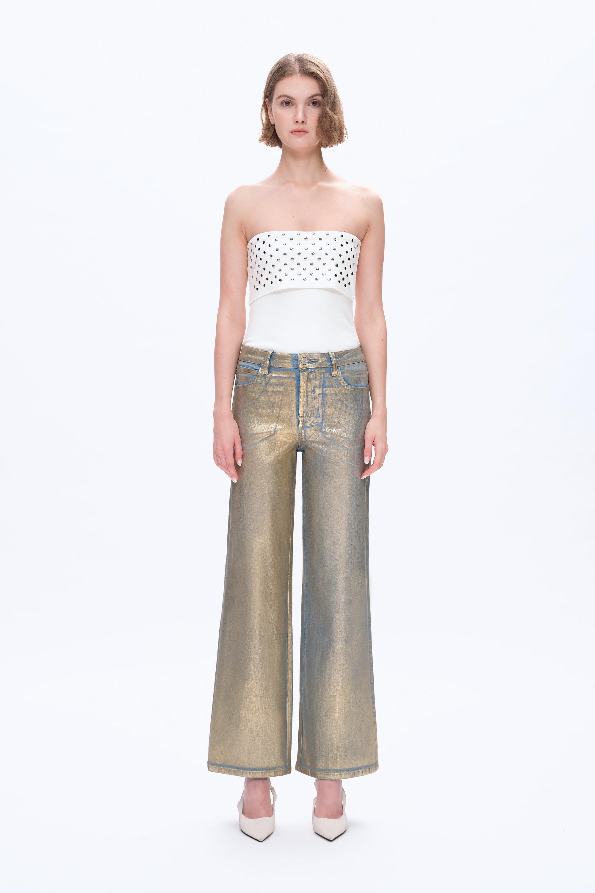 Metallic Wide Leg Jeans for Women