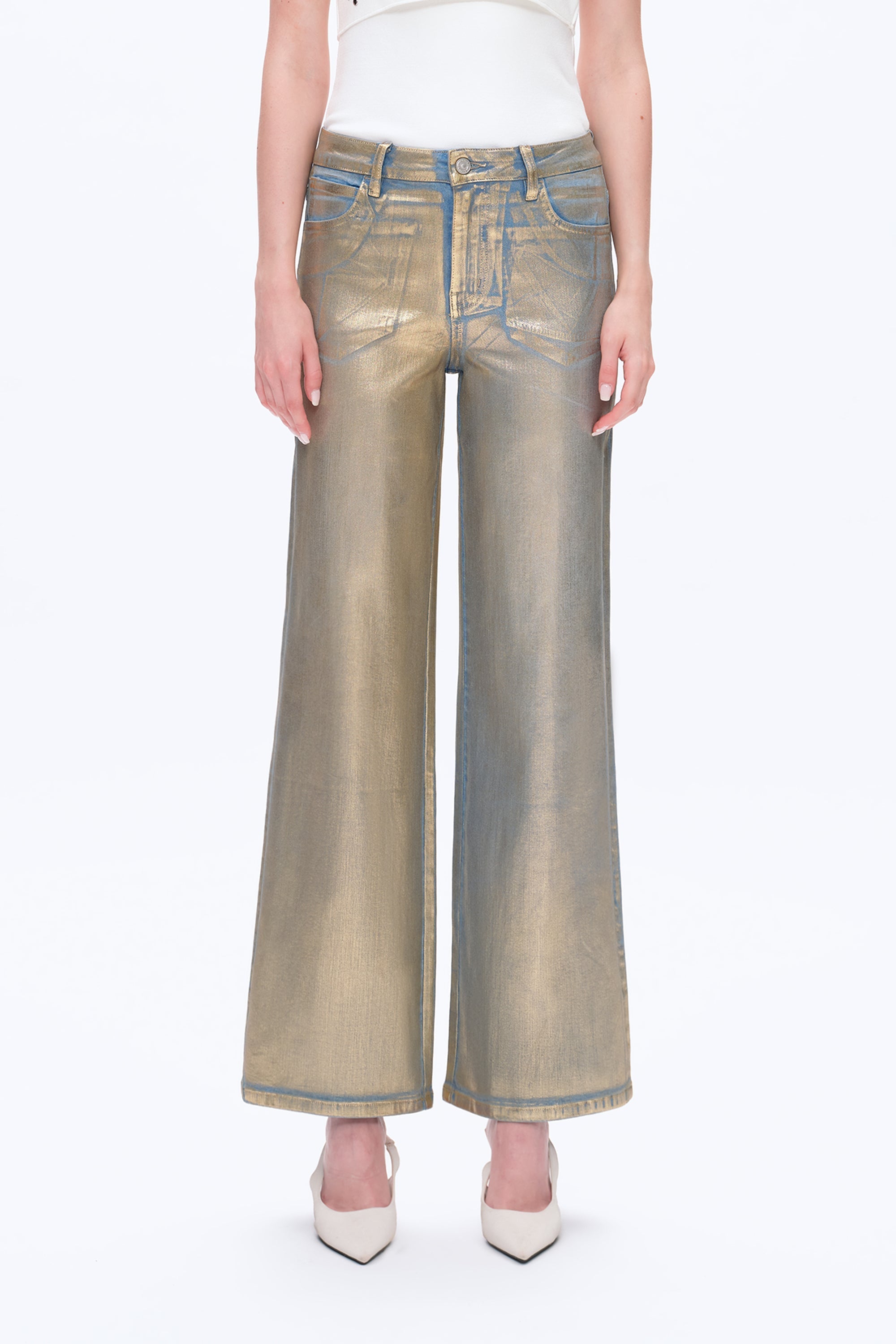 Metallic Wide Leg Jeans for Women