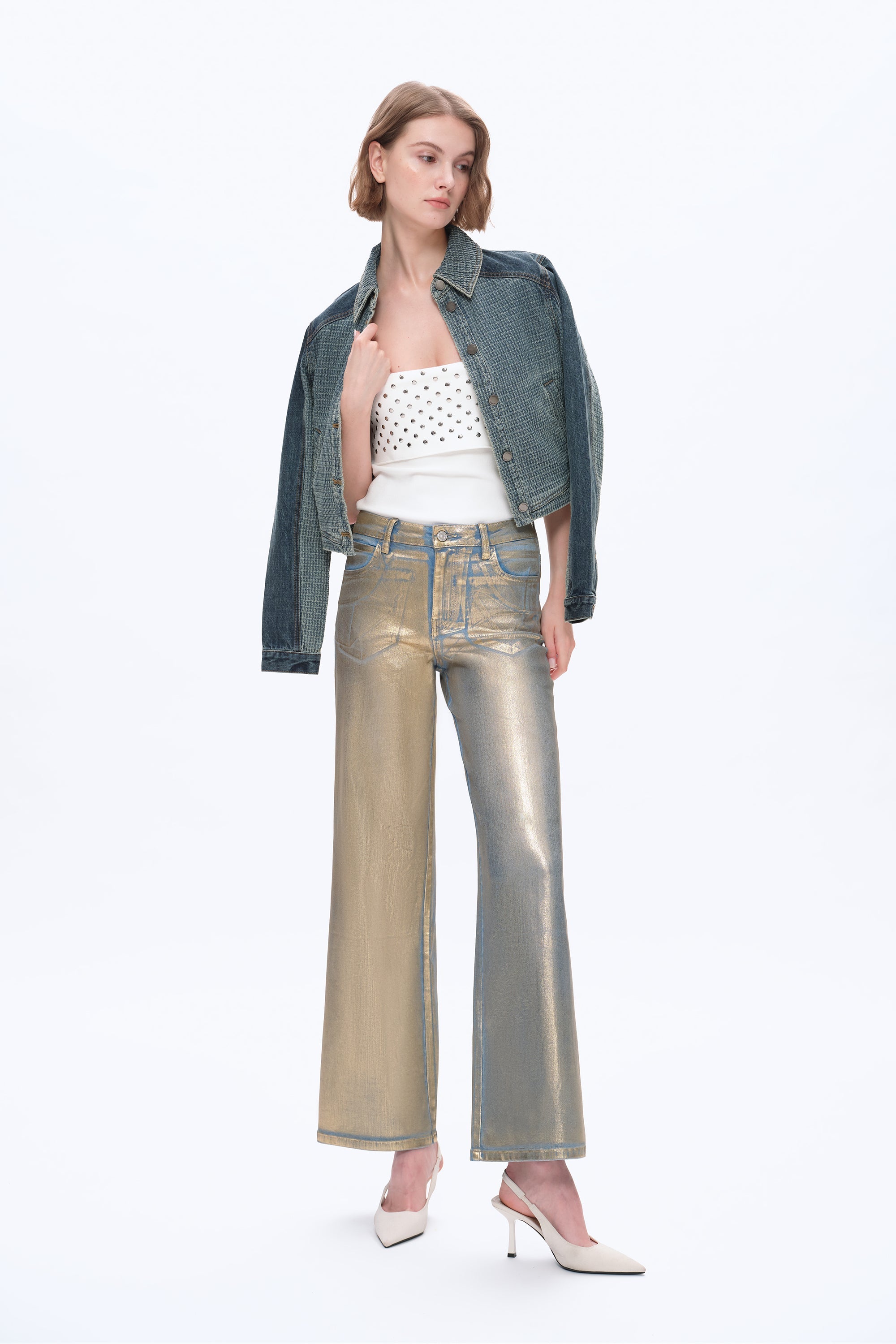 Metallic Wide Leg Jeans for Women